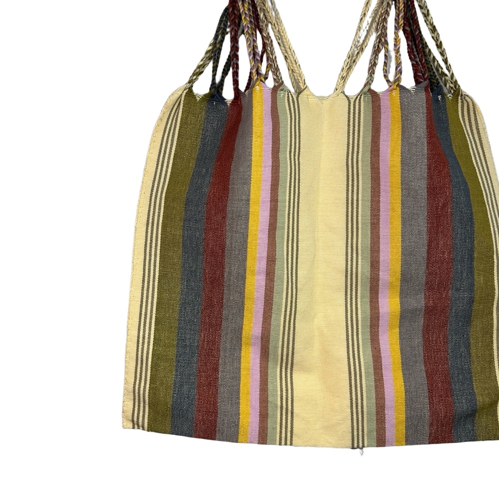 Boho Striped Tote Bag Multicolor Woven Cotton Shoulder Bag Oaxacan Beach Market - Picture 2 of 5